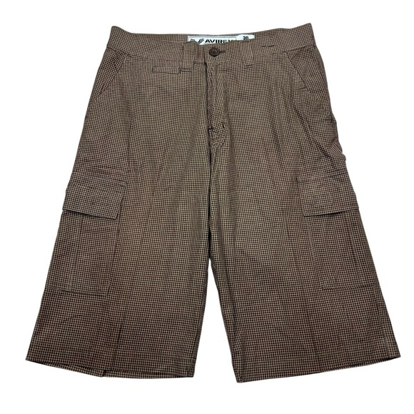 Avirex Plaid Cargo Shorts Mens Size 30 Multi Brown Casual Streetwear Utility - Picture 1 of 4
